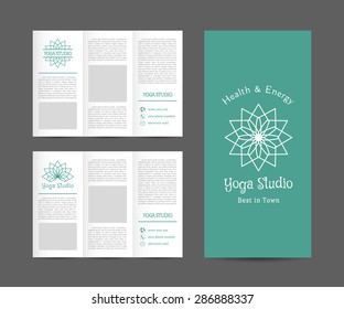 Yoga ornamental brochure. Vector editable template for relax or spa center, yoga studio, healthcare and traditional medicine