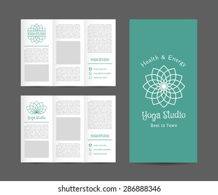 Yoga ornamental brochure. Vector editable template for relax or spa center, yoga studio, healthcare and traditional medicine