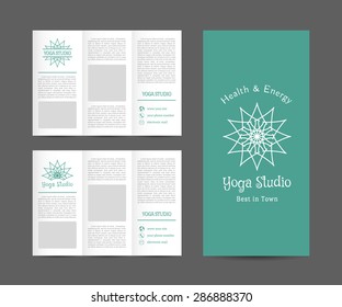 Yoga ornamental brochure. Vector editable template for relax or spa center, yoga studio, healthcare and traditional medicine
