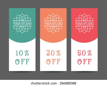 Yoga ornamental discount coupon. Vector editable template for relax or spa center, yoga studio, healthcare and traditional medicine