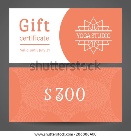 Yoga ornamental gift certificate. Vector editable template include front and back side for relax or spa center, yoga studio, healthcare and traditional medicine