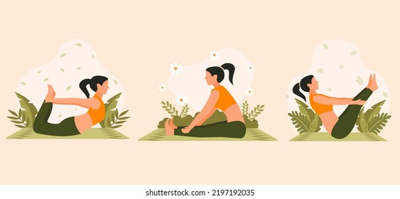 Yoga in Outdoor Flat Bundle Illustration Design