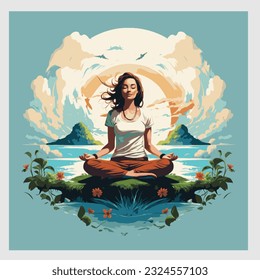 Yoga outdoor vector illustration Mystic women, exotic woman, feminine concept illustration