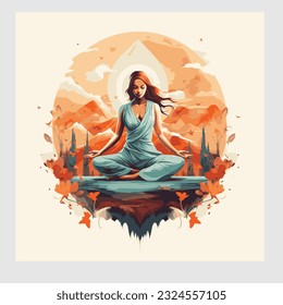 Yoga outdoor vector illustration Mystic women, exotic woman, feminine concept illustration