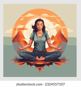 Yoga outdoor vector illustration Mystic women, exotic woman, feminine concept illustration