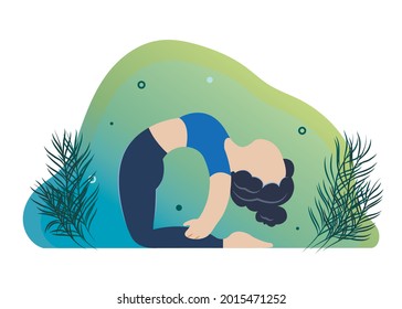 Yoga-Außenvektorgrafik. Yoga Zeit. ästhetische Illustration. Übung zu Hause. Natur und Schönheit. Vektorgrafik
