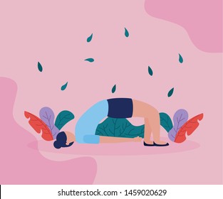 yoga outdoor woman relaxing body vector illustration