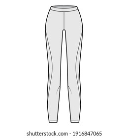Yoga pants Leggings technical fashion illustration with low waist, rise, full length. Flat sport training, casual bottom knit trousers apparel template front, grey color. Women men unisex CAD mockup