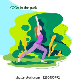 Yoga in the park.Vector illustration.