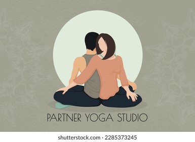Yoga. Partner yoga. Poster. The center of yoga. Vector illustration