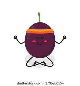 yoga passion fruit cute character mascot vector design