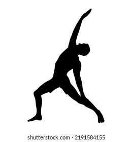 Yoga peaceful warrior asana. Man silhouette practicing yoga asana. Vector illustration isolated in white background