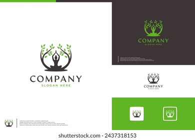 yoga people and nature tree , logo design inspiration.