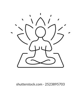 Yoga Person in Pose Lotus Line Icon. Meditate Relaxation Asana Exercise Outline Icon. Zen Wellness. Editable Stroke. Isolated Vector Illustration.