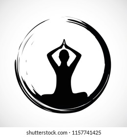 yoga person sitting in a lotus pose in a black circle vector illustration EPS10