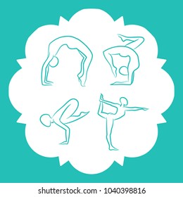 Yoga and pilates poses of set line style vector silhouettes illustration