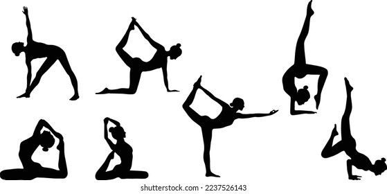 Yoga, pilates various poses silhouettes