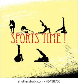 yoga and plates silhouttes vector