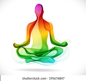 Yoga pose, Abstract color illustration over white background, lotus pose, VECTOR