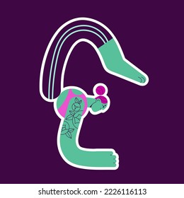 Yoga pose, arm stand. Woman exercising in vrischikasana asana, inverted position. Trendy girl training, practicing in scorpion posture. Healthy body workout, gymnastic. Flat vector illustration