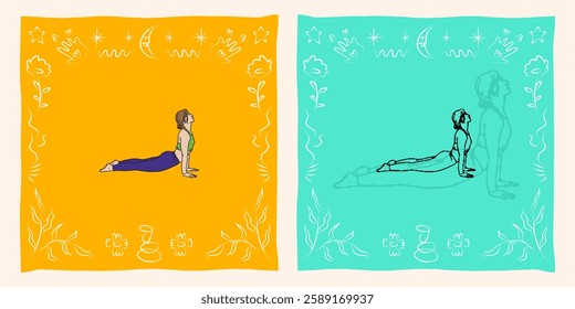 Yoga pose asana wellness illustration clipart in sketch fun cute style
