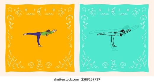 Yoga pose asana wellness illustration clipart in sketch fun cute style