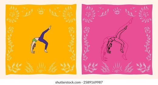 Yoga pose asana wellness illustration clipart in sketch fun cute style