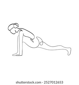 Yoga pose - Ashwa Sanchalasana, a one line style yoga asana. Sports, yoga, meditation. Girl and sport. Ideal for designs related to fitness, health, meditation and healthy living.