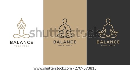 Yoga Pose Balancing Logo Design with Minimal Line Art Meditation Symbol for Wellness, Mindfulness, Spa, and Holistic Health Brand