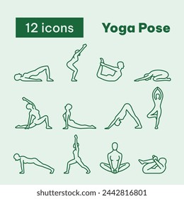 Yoga pose, Basic yoga pose icon set, outline style icons