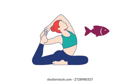 Pose de ioga ao lado de ícone de peixe