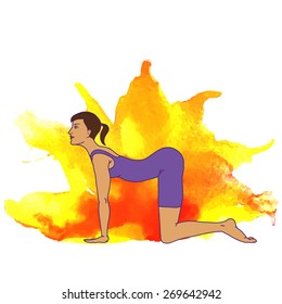 yoga pose, bidalasana,
cow pose on watercolor style background