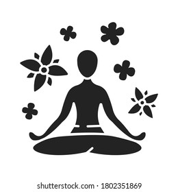 Yoga pose black glyph icon. Asana. Body posture, originally and still a general term for a sitting meditation pose. Pictogram for web page, mobile app, promo. UI UX GUI design element.