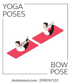 Yoga Pose Bow Isometric Vector Set