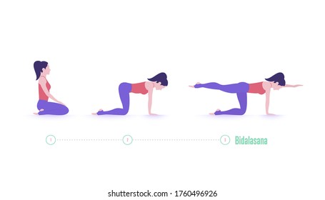 pose de yoga. Dosis De Gato - Bidalasana. Ejercicio paso a paso