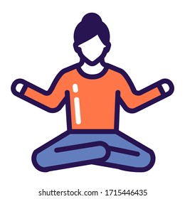 Yoga pose color line icon. Asana. Faceless girl sitting meditation pose. Home leisure. Isolated vector element. 