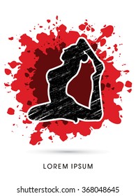  Yoga pose design on splash blood background graphic vector.