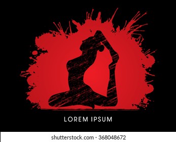  Yoga pose design on splash blood background graphic vector.