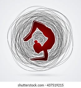 Yoga pose designed on confuse line background graphic vector.