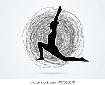 Yoga pose designed on grunge strokes background graphic vector.