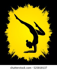 Yoga pose designed on grunge frame background graphic vector.
