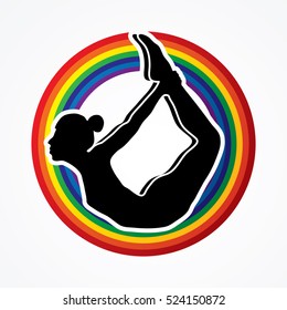 Yoga pose designed on line rainbows background graphic vector.