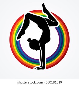 Yoga pose designed on line rainbows background graphic vector.