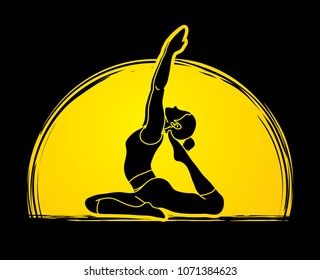 Yoga pose designed on moonlight background graphic vector.