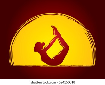 Yoga pose designed on moonlight background graphic vector.