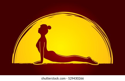 Yoga pose designed on moonlight background graphic vector.