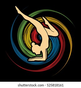 Yoga pose designed on spin wheel background graphic vector.