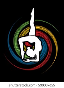 Yoga pose designed on spin wheel background graphic vector