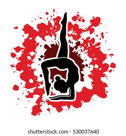 Yoga pose designed on splatter blood background graphic vector