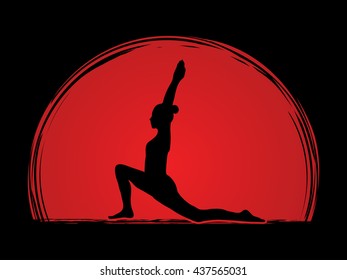 Yoga pose designed on sunset background graphic vector.